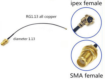 China U.FL al cable femenino del ohmio RF1.13 de la asamblea de cable de SMA RF 50 proveedor